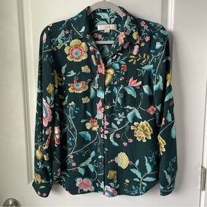 LOFT Vine Utility Green Floral Button Up Blouse